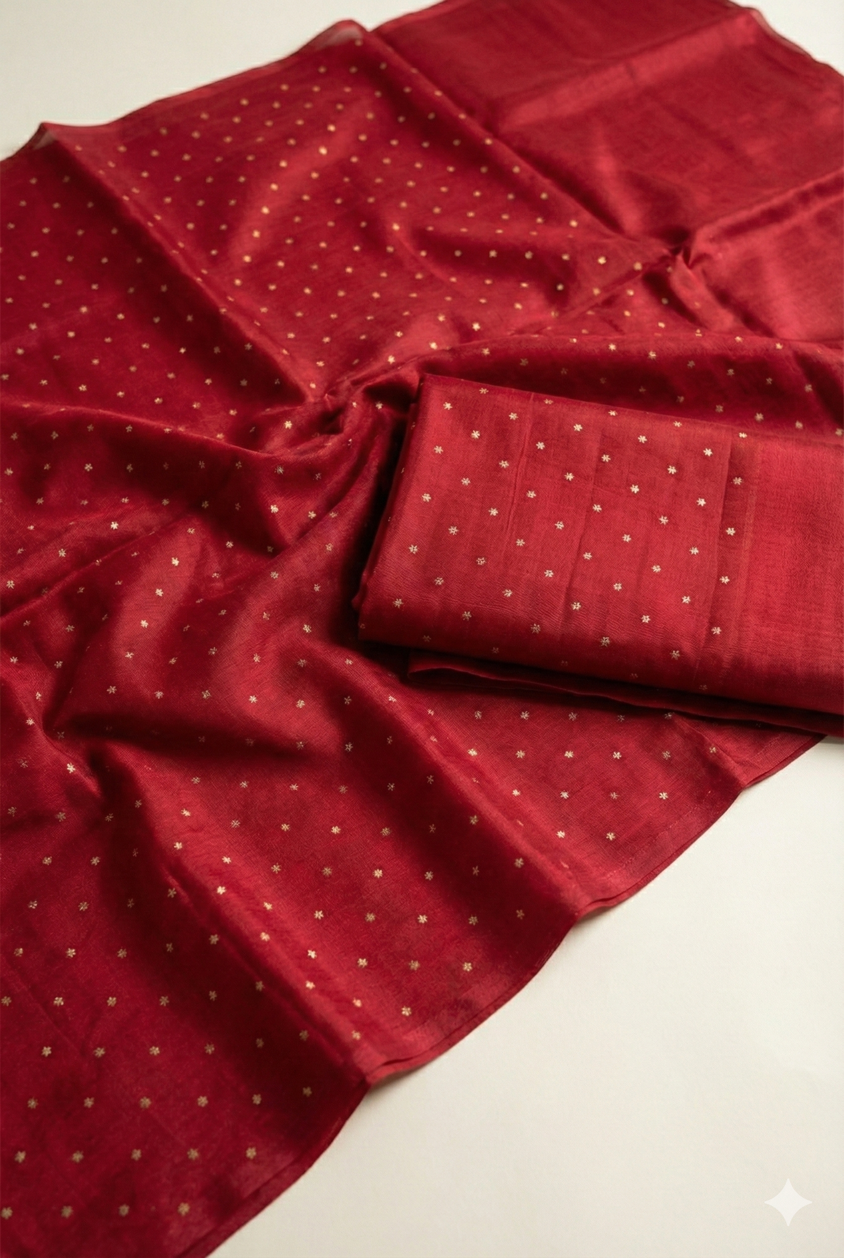 Maroon Georgette Saree with Golden Polka Dots